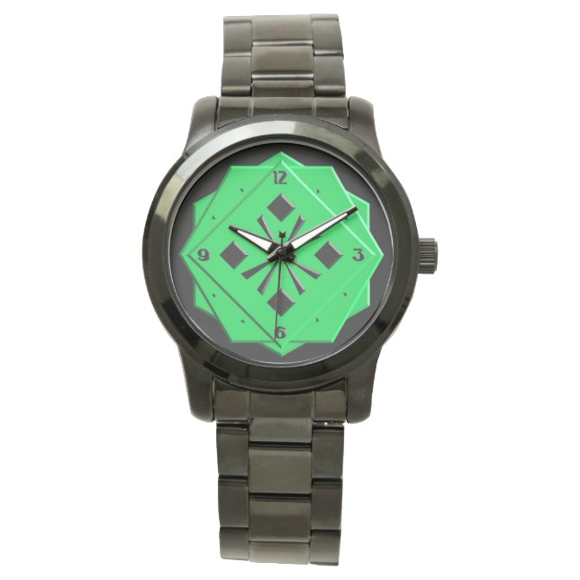 Art Deco emerald groen geometrisch patroon Horloge (Voorkant)