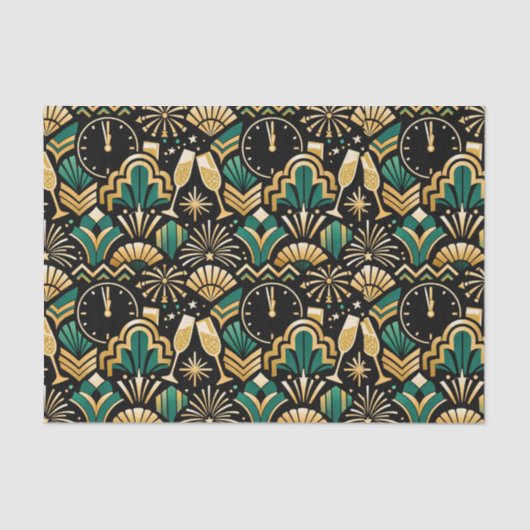 Art Deco Emerald Midnight New Year Pattern Tissuepapier (Voorkant)