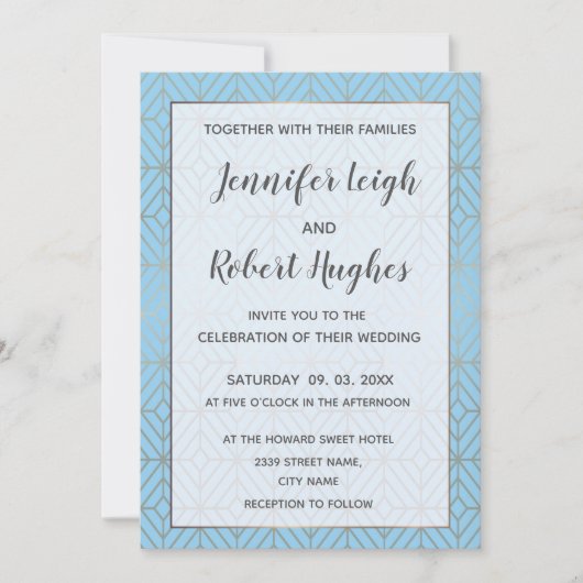 Art Déco en faire-part de mariage Turquoise et or (Devant)