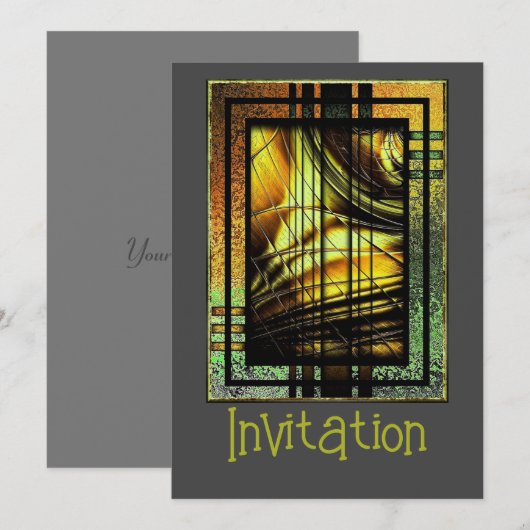 Art Déco En Invitation Verte Et Or (Devant / Derrière)