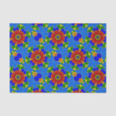 Art Deco Enamel Red Flower on Blue Cloisonne Style Tissuepapier (Voorkant)