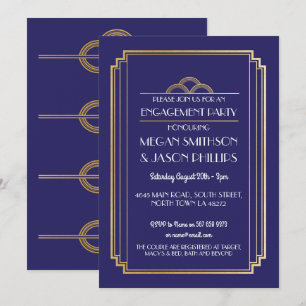 Art Déco Engagement Invitation Marine Gold 1920