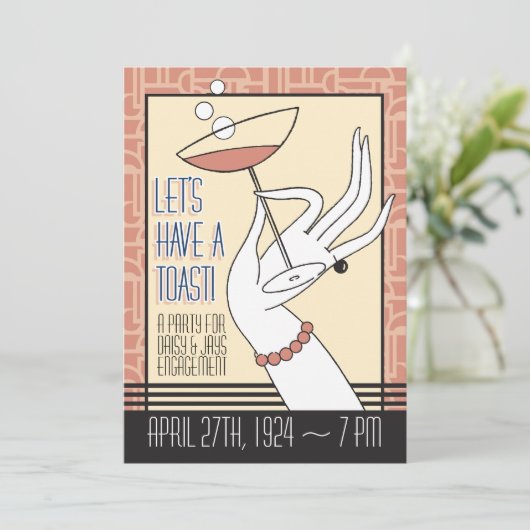 Art Déco Engagement Partie Douche Invitations (Debout devant)