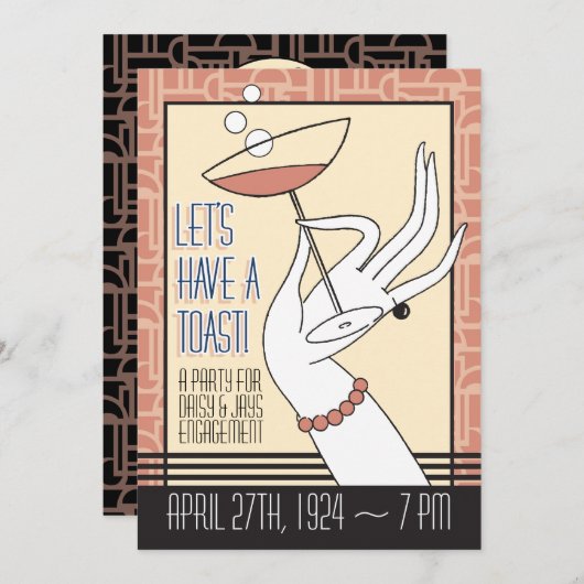 Art Déco Engagement Partie Douche Invitations (Devant / Derrière)