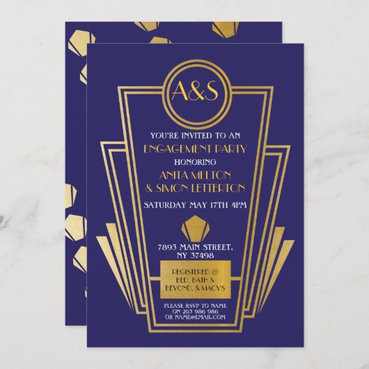 Art Deco Engagement Party uit 1920s nodigt Gatsby  Kaart (Voorkant / Achterkant)