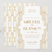 Art Déco Faire-part de mariage Gold White Gay Coup (Devant / Derrière)