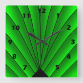 Art Deco Fan Design Green Square Wall klok (Voorkant)
