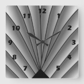 Art Deco Fan Design Grey Square Wall Clock Vierkante Klok (Voorkant)