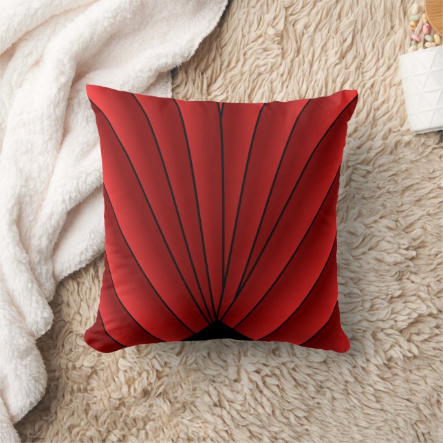 Art Deco Fan Design Red Sierkussen (Deken)