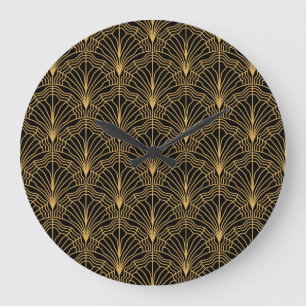 Art Deco Fan: Geometrisch Geel Zwart Grote Klok