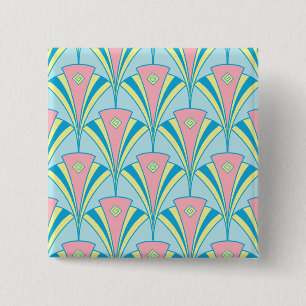 Art Deco Fan Miami Herhaalt patroon Vierkante Button 5,1 Cm