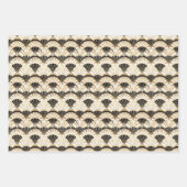 Art Deco Fan Patroon in Zwart & Goud op Wit Inpakpapier Vel (Voorkant 3)