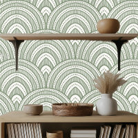 Art Deco Fan Patroon Sage Groen