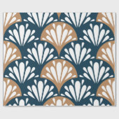 Art Deco Fan Pattern Blue Brown Cadeaupapier (Vlak)