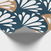 Art Deco Fan Pattern Blue Brown Cadeaupapier (Hoek)