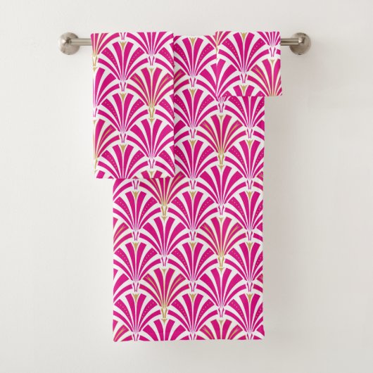 Art Deco Fan Pattern, fuchsia roze Bad Handdoek (Insitu)