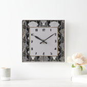 Art Deco Fan Pattern - grijs en zwart Vierkante Klok (Huis)