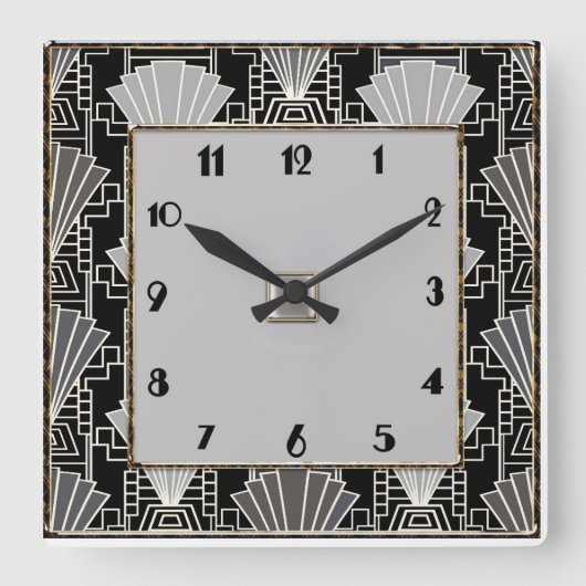 Art Deco Fan Pattern - grijs en zwart Vierkante Klok (Voorkant)