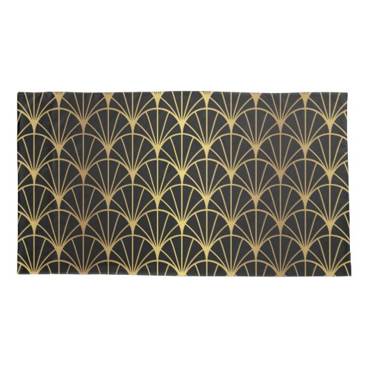 Art Deco Fan Pattern Luxury Gold en Black Kussensloop (Achterkant)