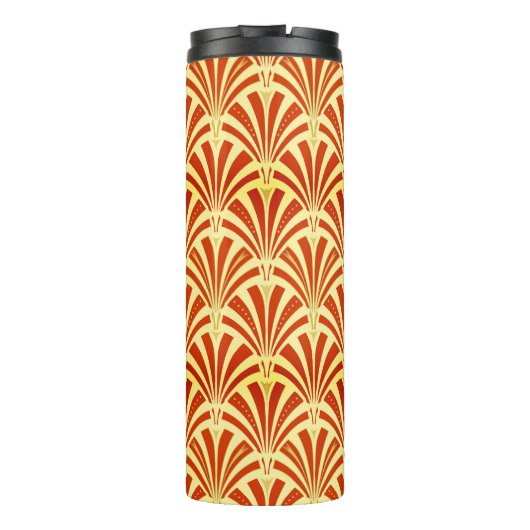 Art Deco Fan Pattern, Mandarijn Sinaasappel Thermosbeker (Achterkant)