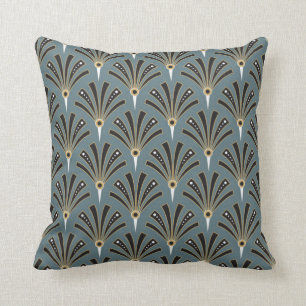 Art Deco Fan Pattern on Smoke Blue 2 Kussen