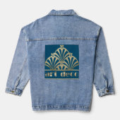 Art deco fan shell ontwerp goudblauw brullen 20's denim jacket (Achterkant)
