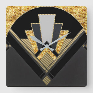 Art Deco Fan Style (Gold) Vierkante Klok