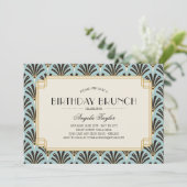 Art Deco Fans Birthday Brunch Blue Kaart (Staand voorkant)