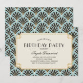 Art Deco Fans Retirement Party Blue Kaart (Voorkant / Achterkant)