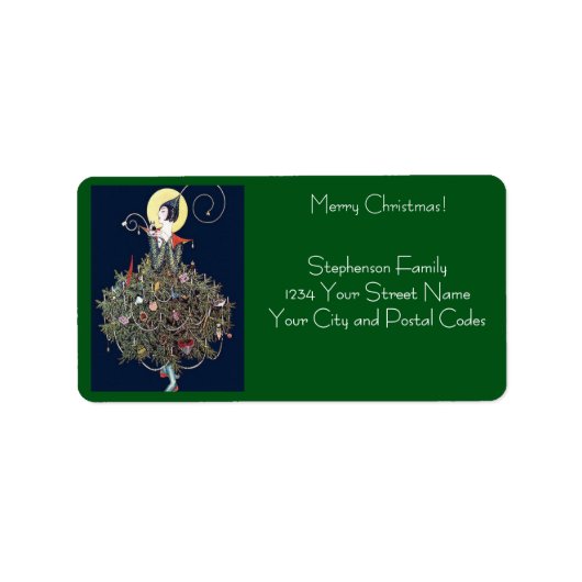 Art Deco Fashion Christmas Tree Retro Address Etiket (Voorkant)