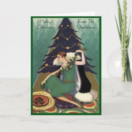 Art Deco Fashion Christmas Tree Retro Blank Inside Feestdagen Kaart (Voorkant)