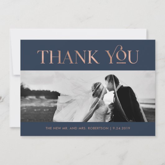 Art Déco Faux Rose Gold sur Navy | Merci photo (Devant)