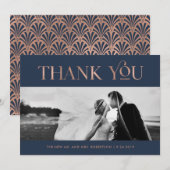 Art Déco Faux Rose Gold sur Navy | Merci photo (Devant / Derrière)