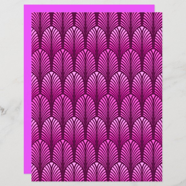 Art Deco Feather Pattern, Amethyst Paars (Voorkant / Achterkant)