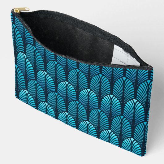 Art Deco Feather Pattern, Cerulean Blue Etui (Open)