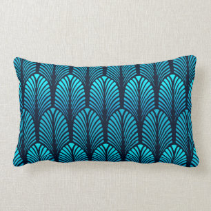 Art Deco Feather Pattern, Cerulean Blue Kussen