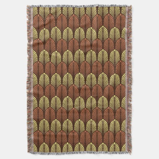Art Deco Feather Pattern, Dark Brown and Rust Deken (Voorkant Verticaal)