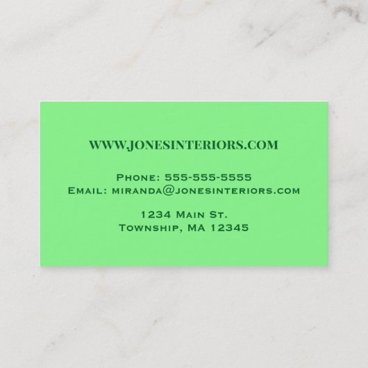 Art Deco Feather Pattern, Emerald Green Business Visitekaartje (Achterkant)