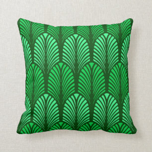 Art Deco Feather Pattern, Emerald Green Kussen