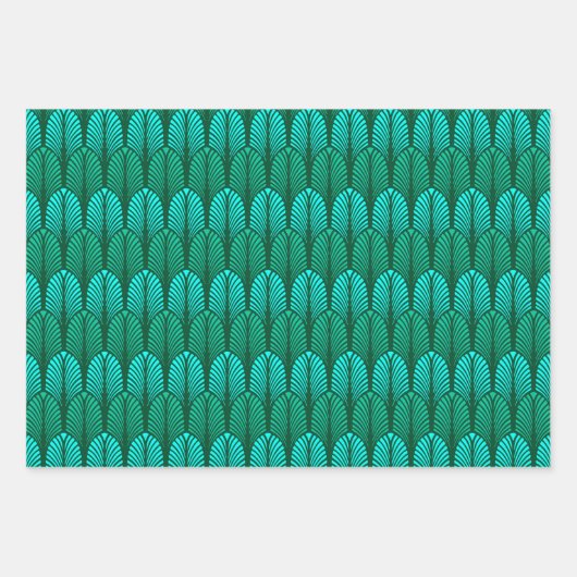 Art Deco Feather Pattern, Fuchsia, Aqua & Brown Inpakpapier Vel (Voorkant 2)