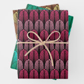 Art Deco Feather Pattern, Fuchsia, Aqua & Brown Inpakpapier Vel (In situ)