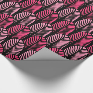 Art Deco Feather Pattern, Fuchsia Pink en Black Cadeaupapier