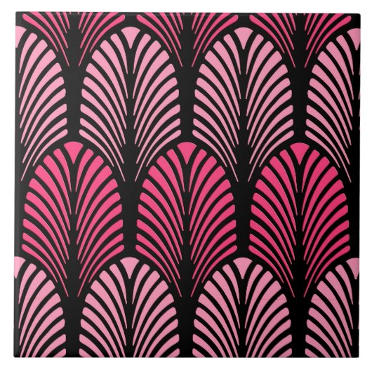 Art Deco Feather Pattern, Fuchsia Pink en Black Tegeltje (Voorkant)