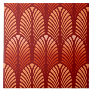 Art Deco Feather Pattern, Mandarijns Oranje Tegeltje
