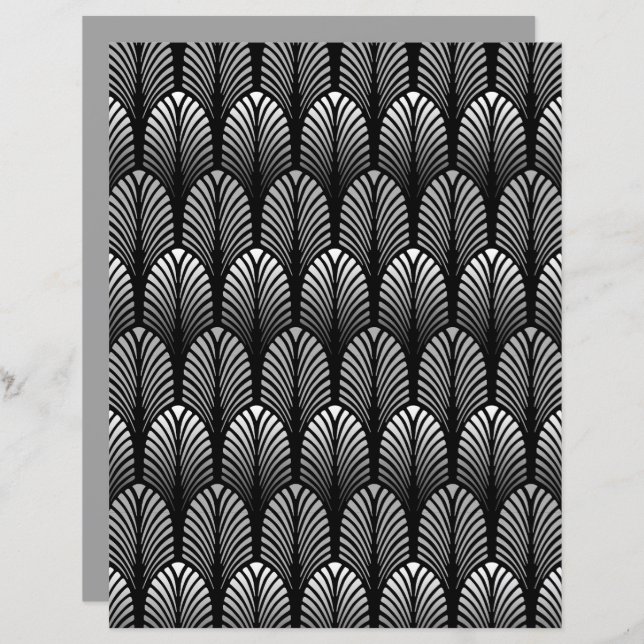 Art Deco Feather Pattern, Silver Grey en Black (Voorkant / Achterkant)