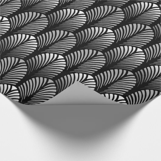 Art Deco Feather Pattern, Silver Grey en Black Cadeaupapier (Hoek)