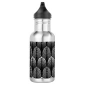 Art Deco Feather Pattern, Silver Grey en Black Waterfles (Rechts)
