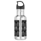 Art Deco Feather Pattern, Silver Grey en Black Waterfles (Achterkant)