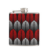 Art Deco Feather Pattern, Silver Grey en Red Heupfles (Voorkant)