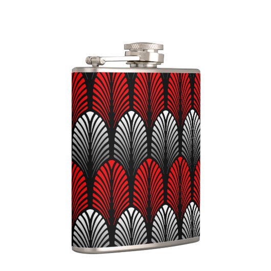 Art Deco Feather Pattern, Silver Grey en Red Heupfles (Rechts)